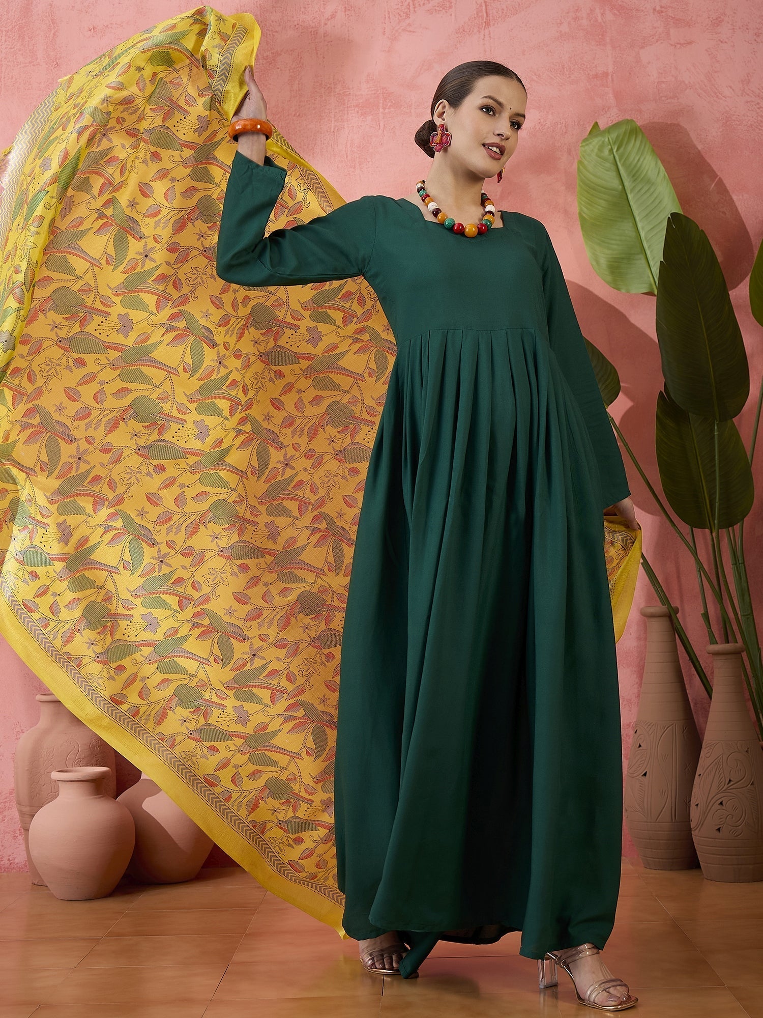 InWeave Green Sweetheart Kurta With Dupatta | Grab2Buy