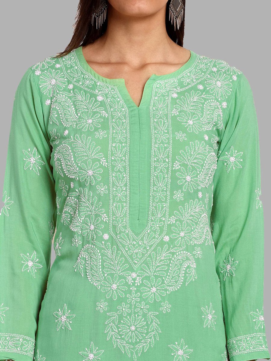 ADA Floral Embroidered Long Sleeves Regular Lucknowi Chikankari Kurta With Palazzos 