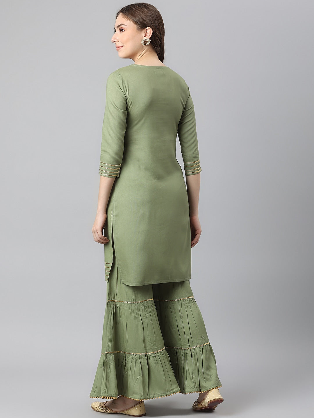 Kalini Women Green Yoke Design Gotta Patti Kurta with Sharara 