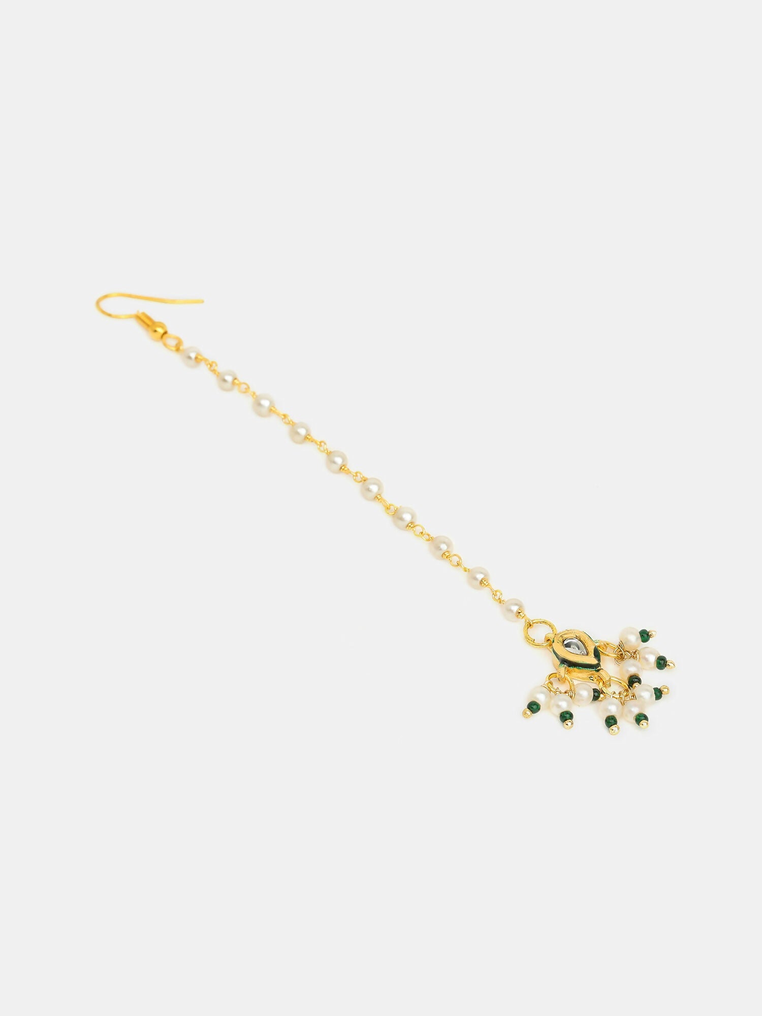 Ruby Raang Pearl Blossom Set Of Maang Tikka And Earrings