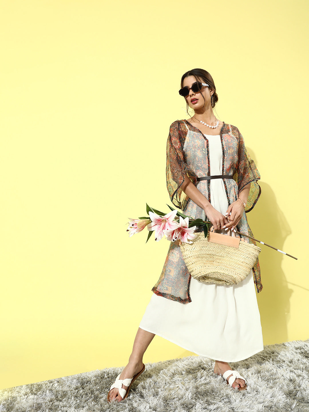 InWeave Cream - Multi Colour Organza Cape Set 