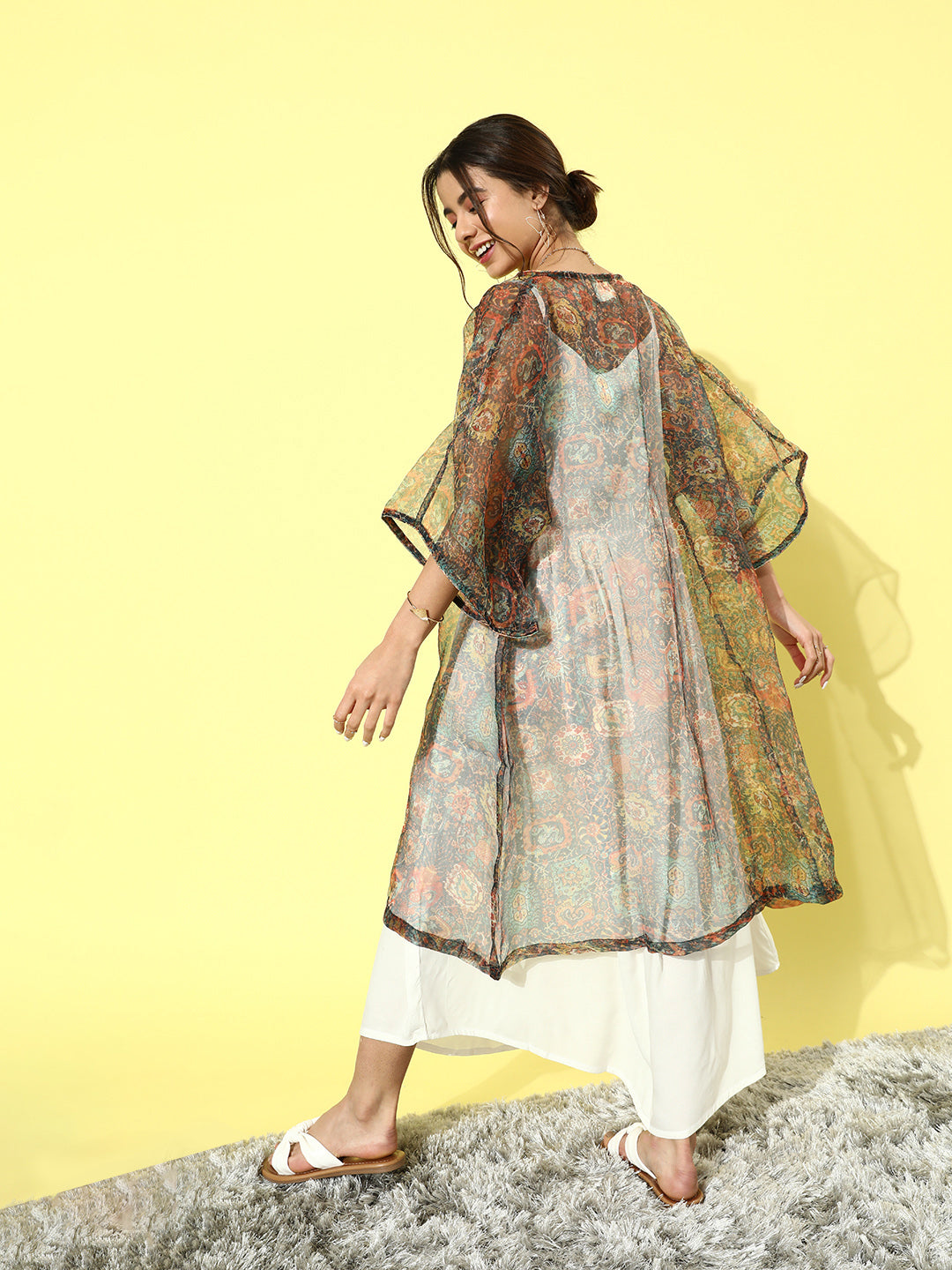InWeave Cream - Multi Colour Organza Cape Set 