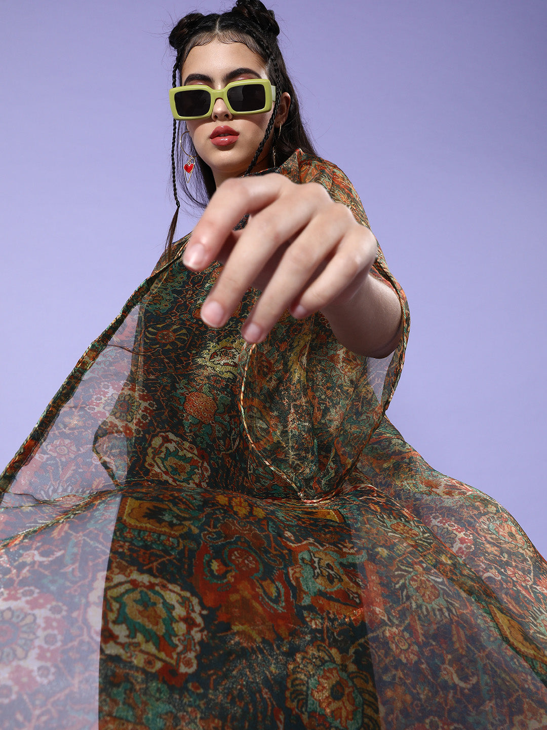 InWeave Black - Multi Print Organza Cape Set 