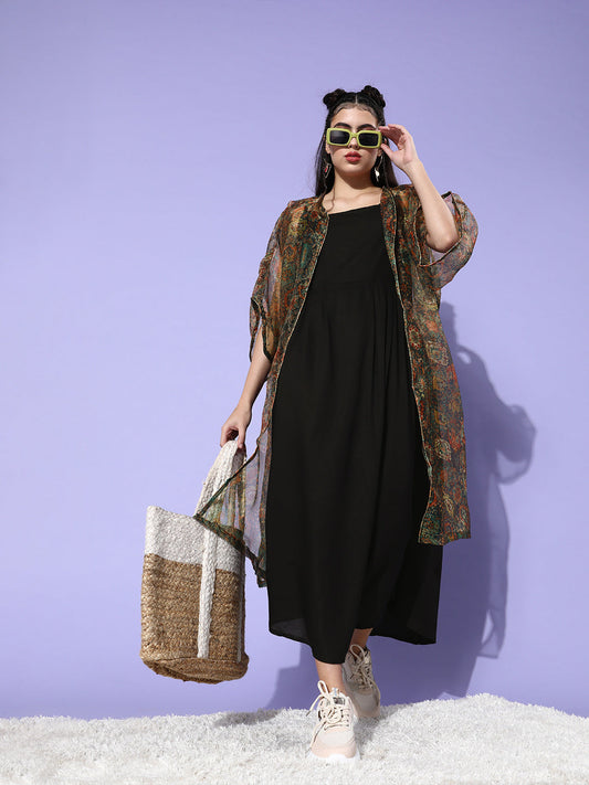 InWeave Black - Multi Print Organza Cape Set 
