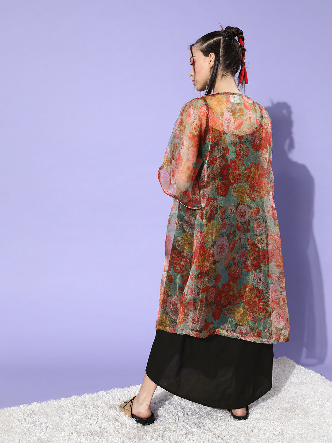 InWeave Black -Orange Organza Cape Set 