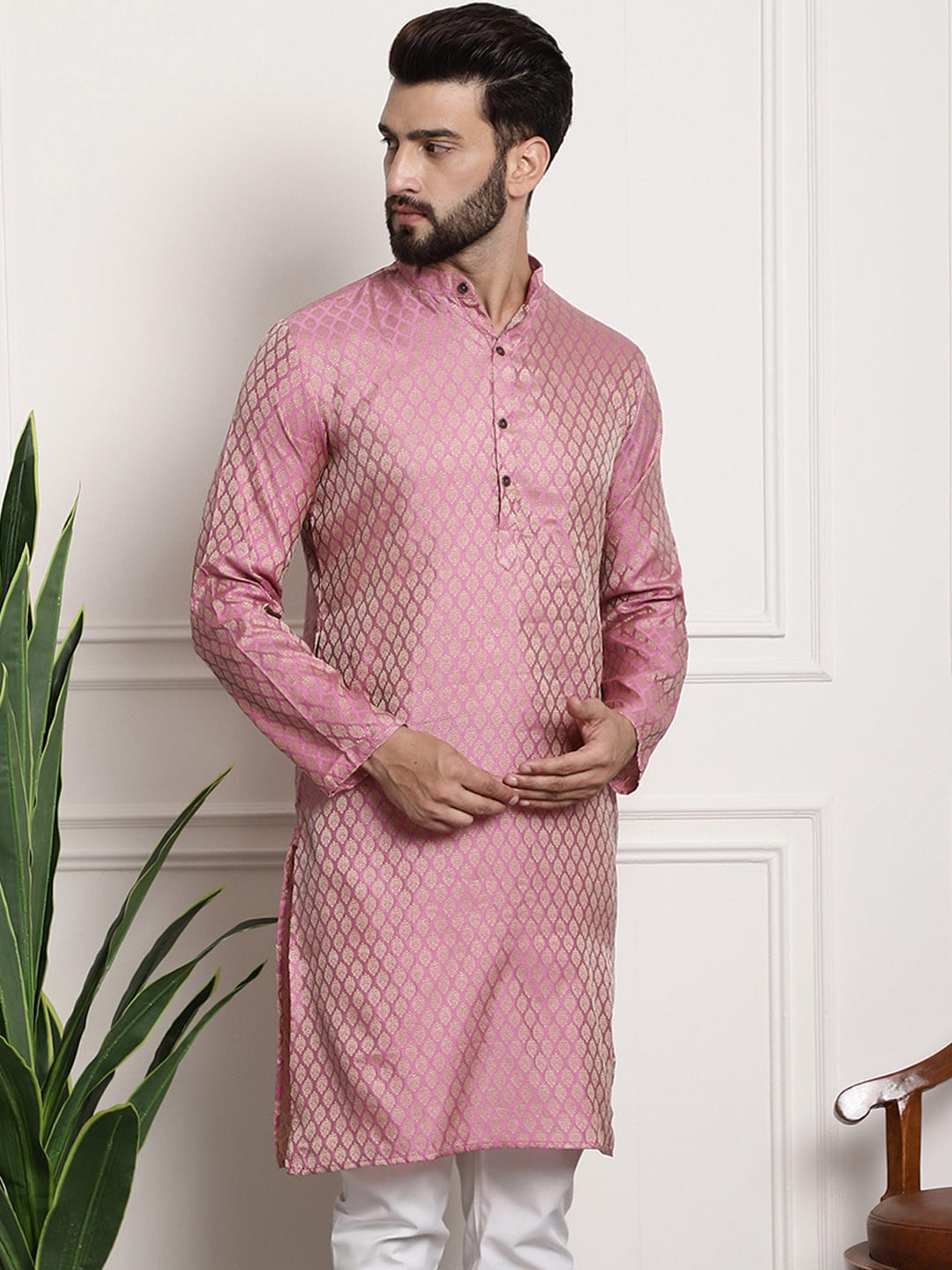Sojanya Ethnic Motifs Jacquard Silk Cotton Kurta 
