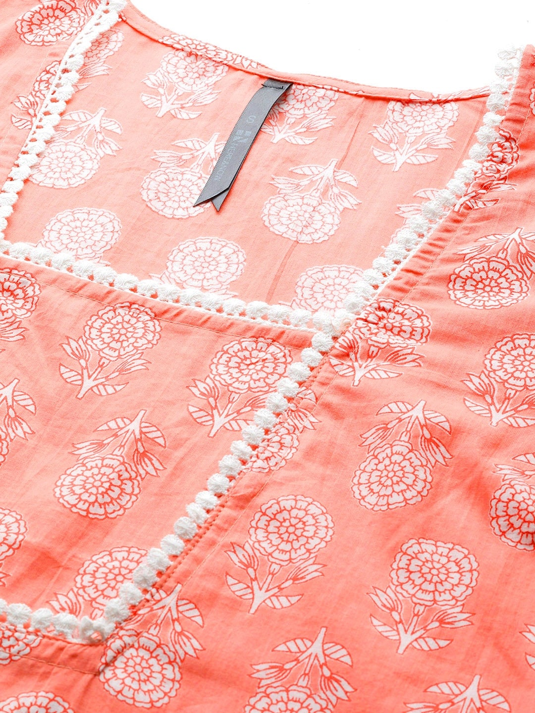 HERE&NOW Pure Cotton Floral Printed Straight Kurta