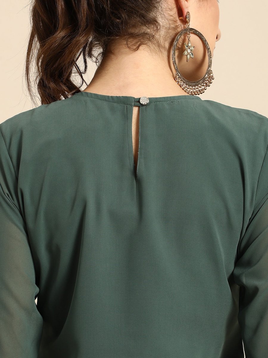 All About You Women Green Ethnic Motifs Embroidered Regular Chikankari Kurta with Palazzos 