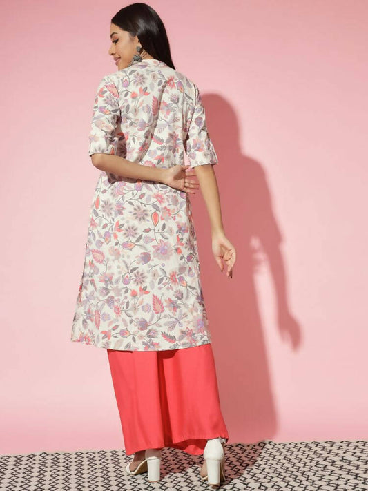 Myshka Women Multi Floral Cotton A-Line Round Neck Kurtas - Grab2buy