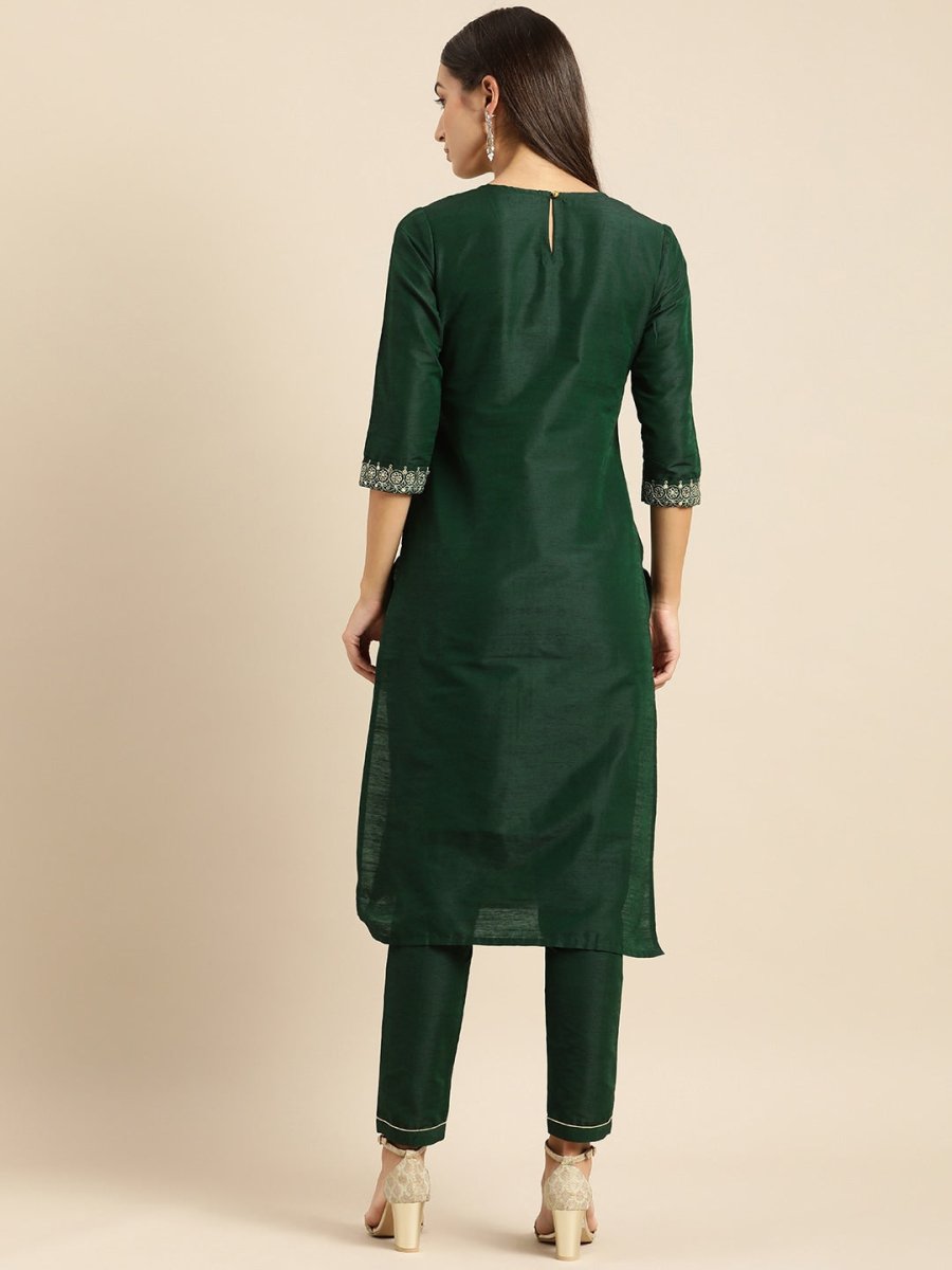 All About You Women Green Kurta with Trousers