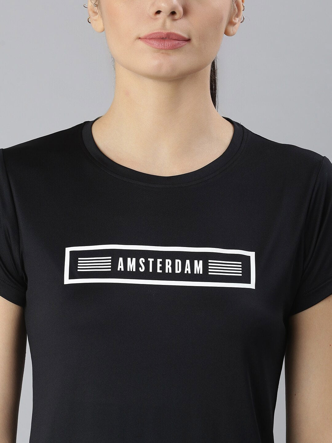MKH Women Black Typography Printed Round Neck Dri-FIT T-shirt 
