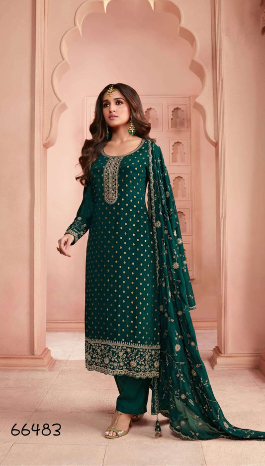 Anaita Dark Green Dola Jacquard Silk Sequin Embroidered Salwar Suit