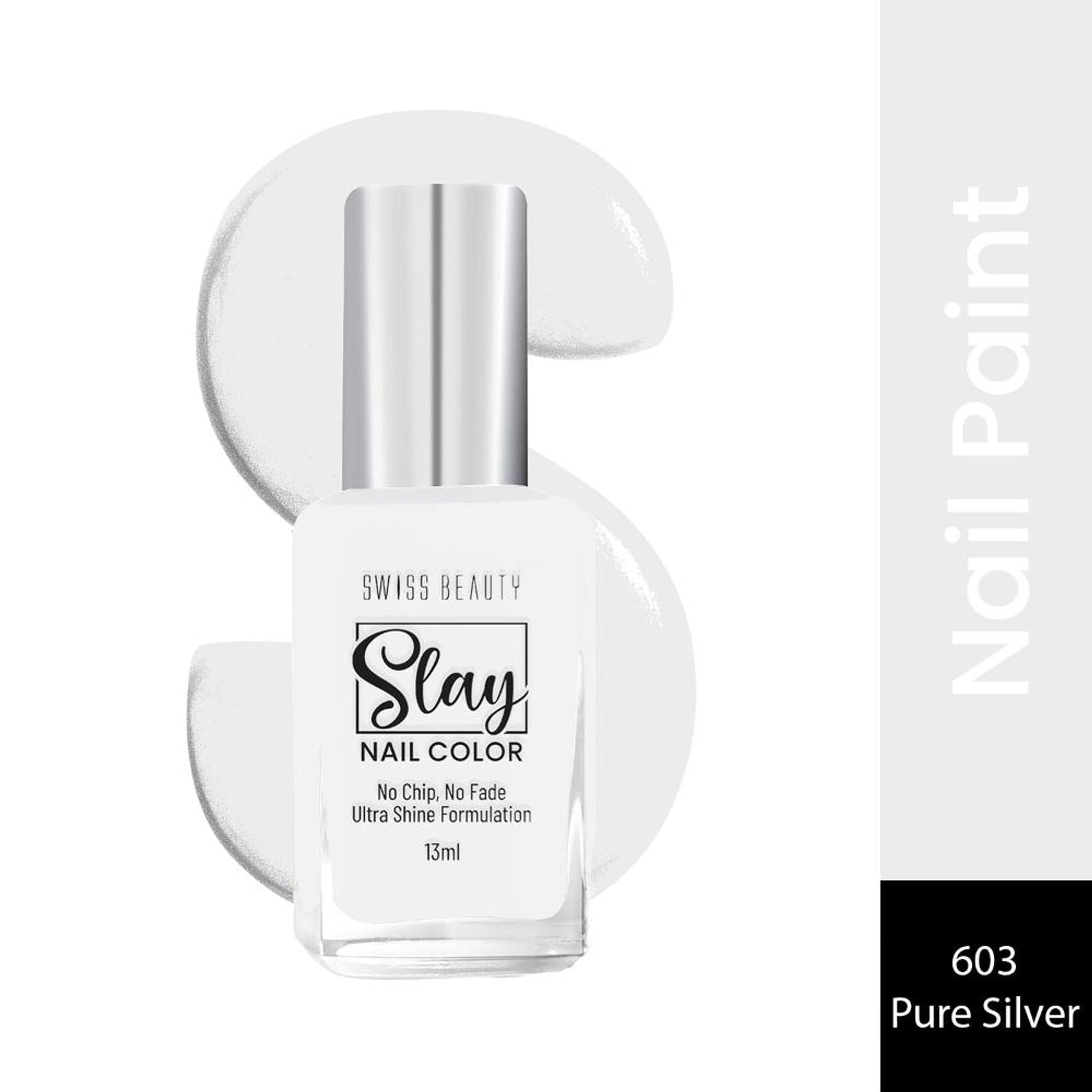 Swiss Beauty Slay Nail Color With Ultra Shine Formulation - 603 Pure Silver