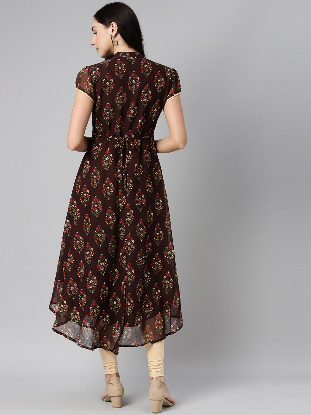 Souchii Women Brown & Red Floral Printed Block Print Kurta 