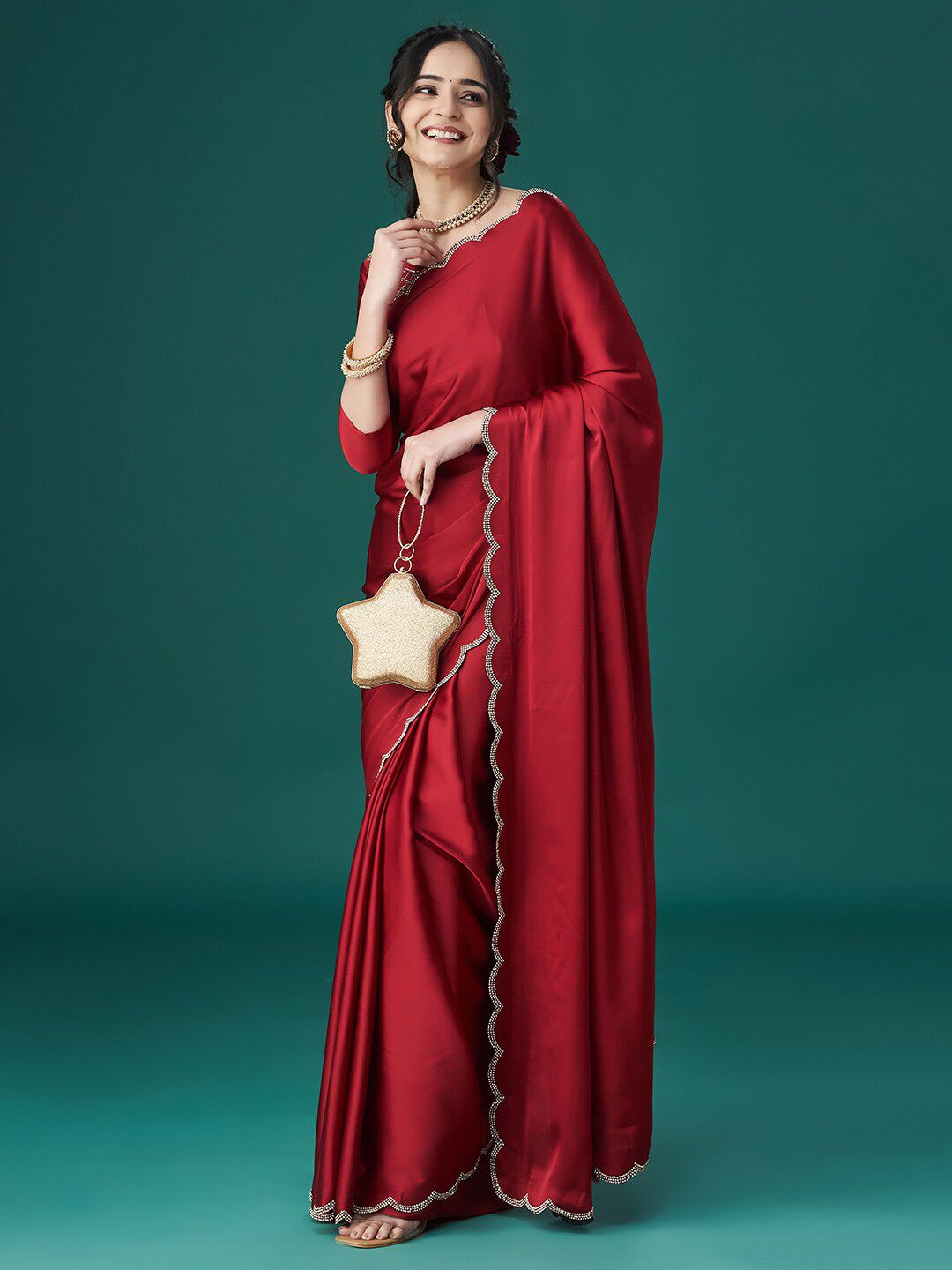 kasee Beads and Stones Satin Sarees