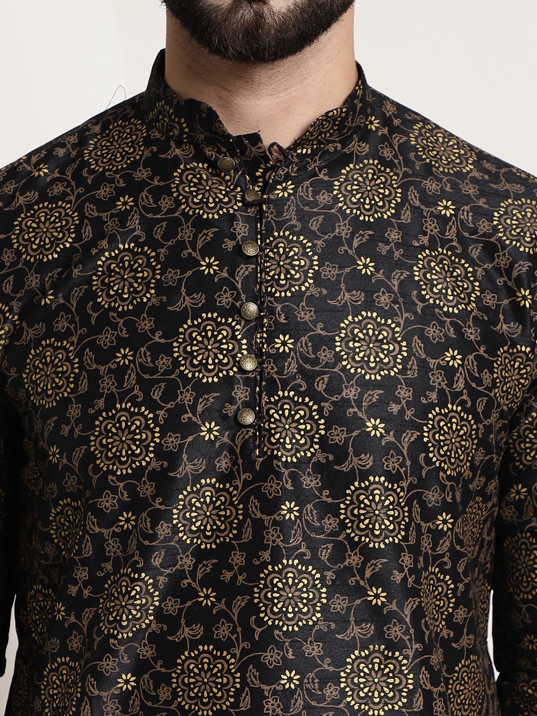Sojanya Men Black & Brown Ethnic Motifs Printed Kurta 