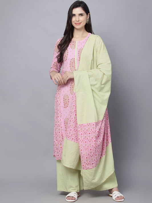 HERE&NOW Women Pink Ethnic Motifs Printed Pure Cotton Kurta Set