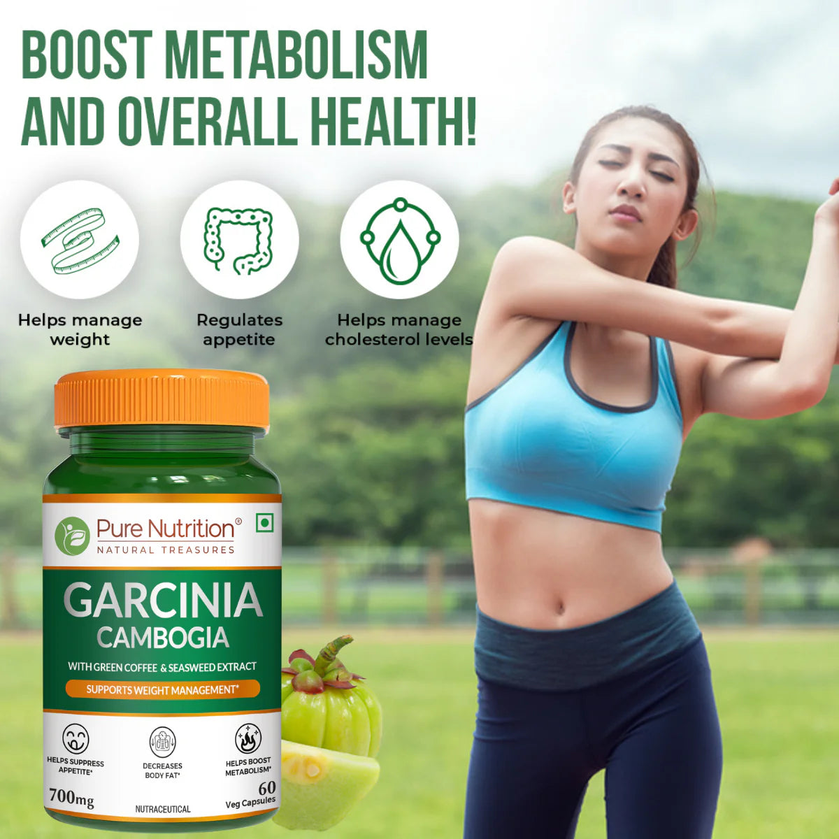 Pure Nutrition Garcinia Cambogia with Green Coffee & Seaweed Extract Capsules Genie India