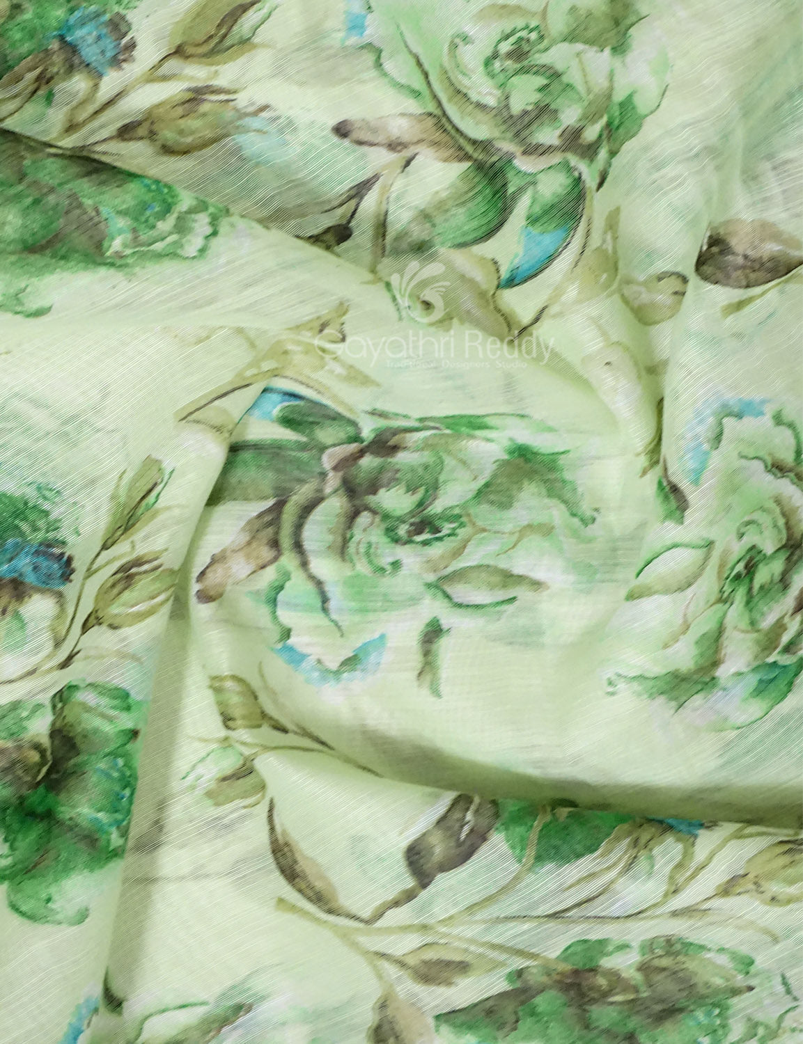 Shades of Light Parrot Green Colour Floral Design Semi Chanderi Grab2Buy By Gayathri Reddy Designer Studio 