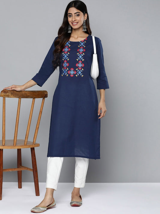 HERE&NOW Yoke Design Thread Work Cotton Kurta