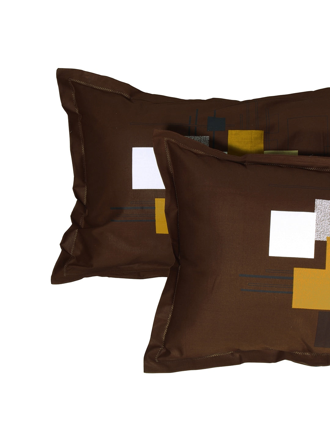 Story@home Cream-Coloured & Brown Abstract 300 TC Cotton 1 King Bedsheet with 2 Pillow Covers 