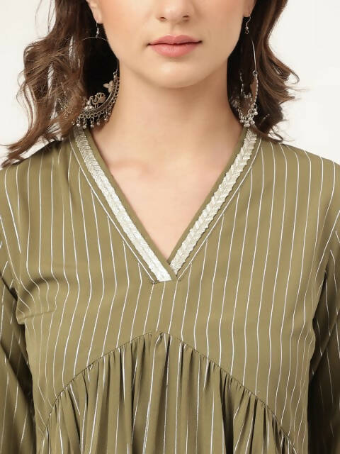 FIORRA Women's Olive Green Poly Crepe A-Line Kurta Set 