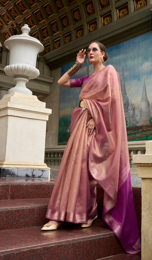 Anaita Purple Designer Weaving Pure Tissue Saree With Blouse