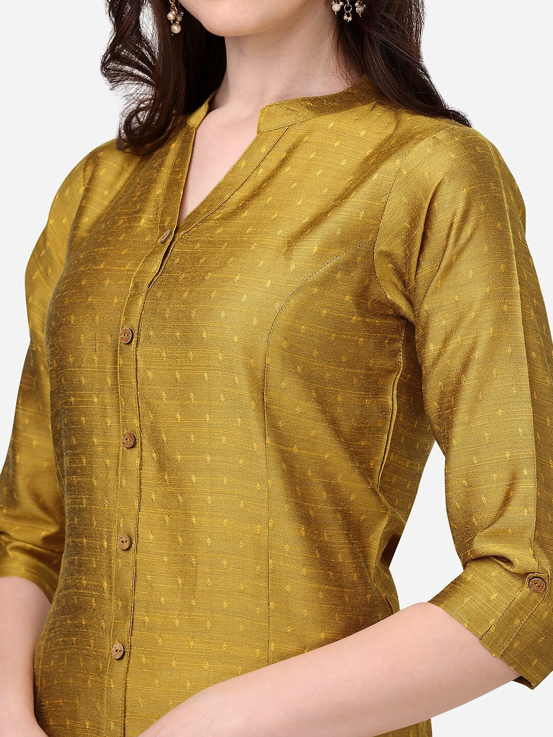 HERE&NOW Geometric Printed Mandarin Collar Dobby Art Silk Kurta