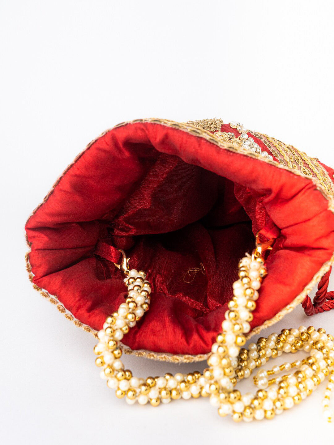 NR By Nidhi Rathi Maroon & Gold-Toned Persia Embroidered Potli Clutch - Grab2buy