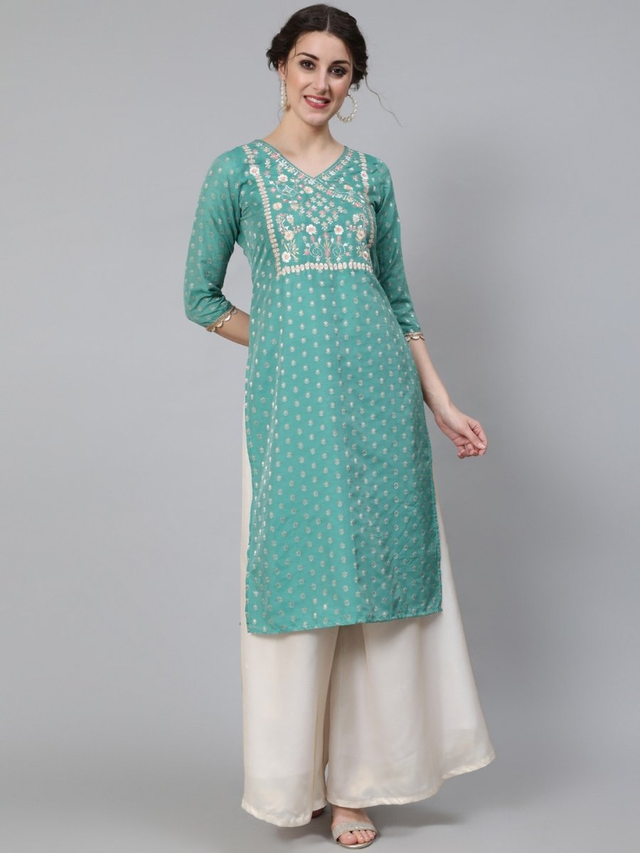 Aks Ethnic Motifs Woven Design Zari Chanderi Silk Kurta