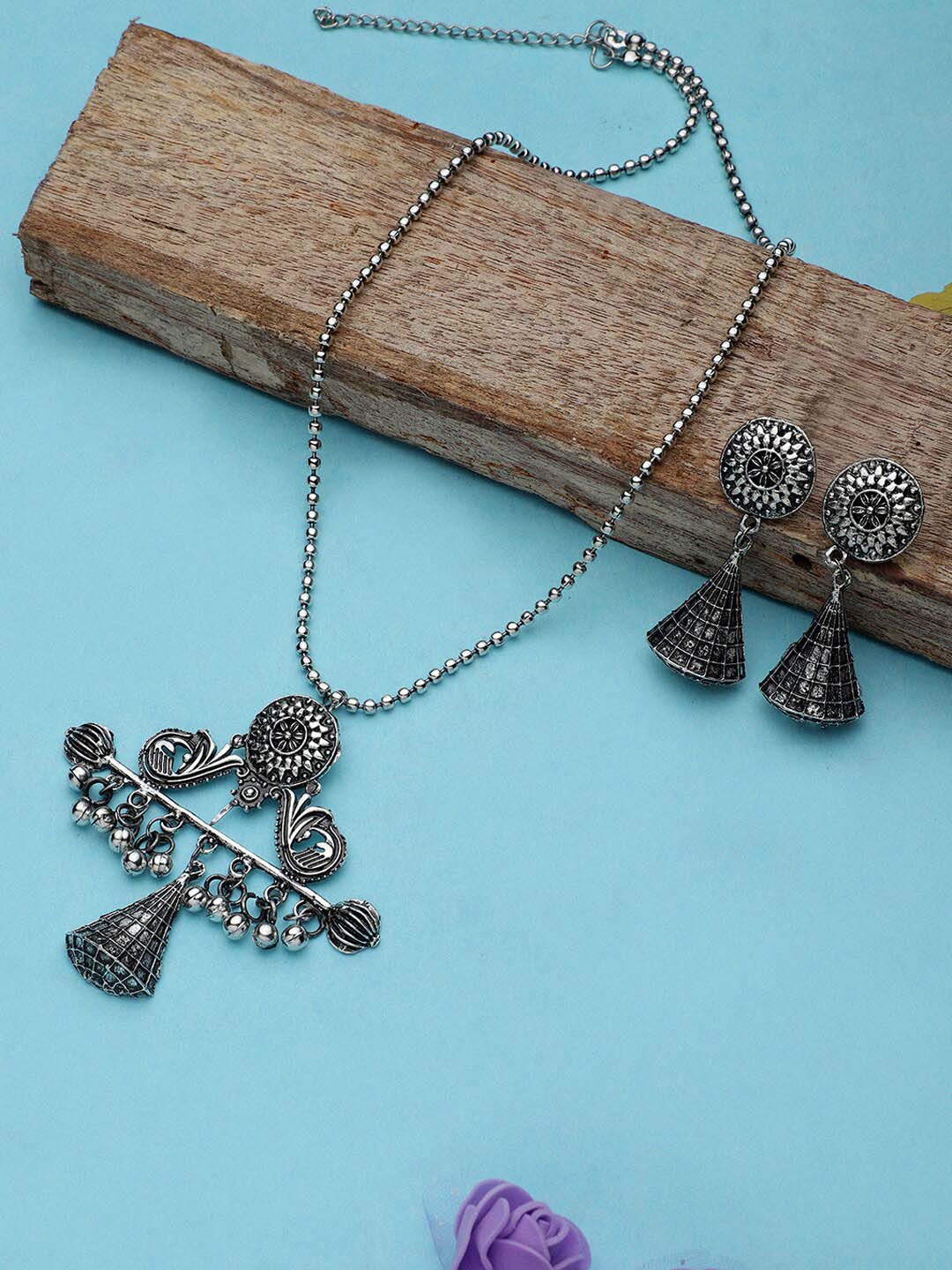 Cardinal Silver-Toned Oxidised Women Jewellery Set - Grab2buy