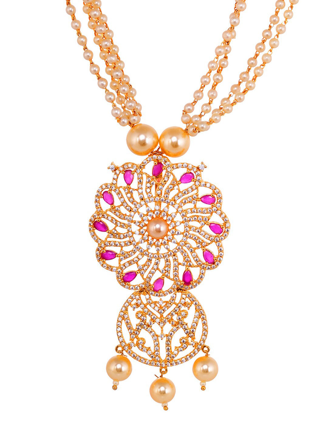 Saraf RS Jewellery Gold-Plated White & Pink American Diamond Studded & Beaded Handcrafted Set - Grab2buy