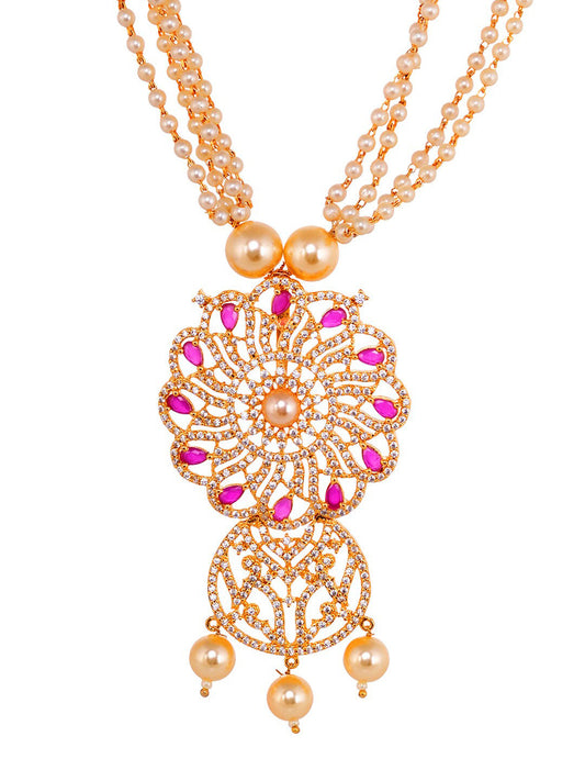 Saraf RS Jewellery Gold-Plated White & Pink American Diamond Studded & Beaded Handcrafted Set - Grab2buy
