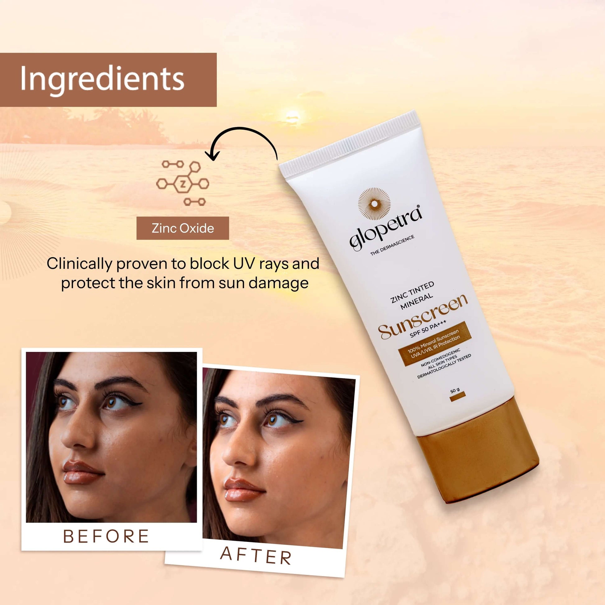 Glopetra Zinc Tinted Mineral Sunscreen Spf 50 Pa+++  Grab2Buy Glopetra Grab2Buy