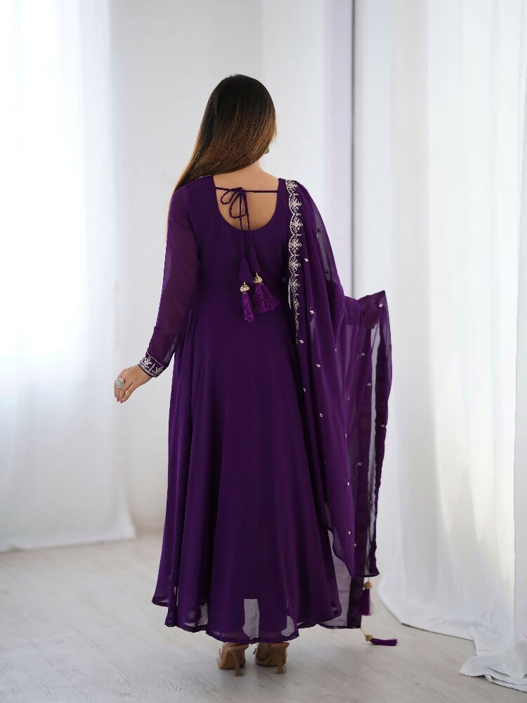 Joban Fashion Purple Kurta Set Georgette Sequence Embroidery Work 