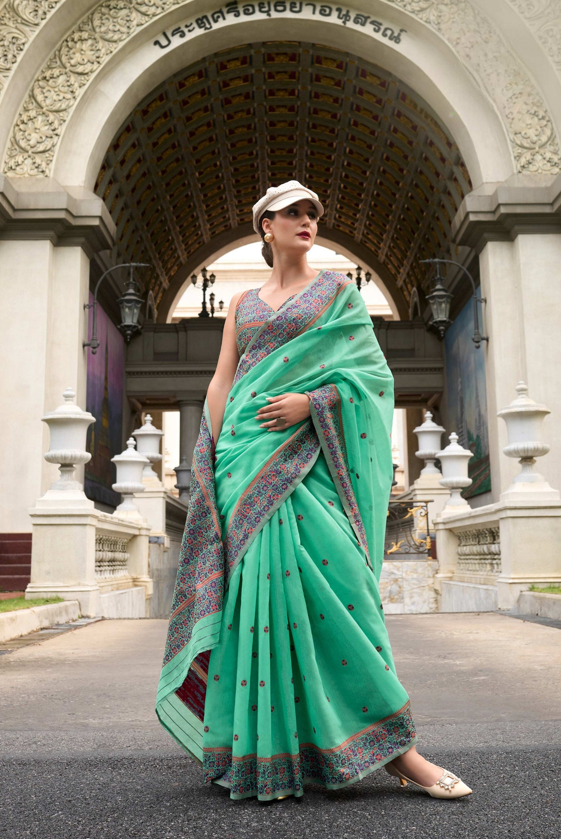 Anaita Green Designer Weaving Soft Linen Saree With Blouse