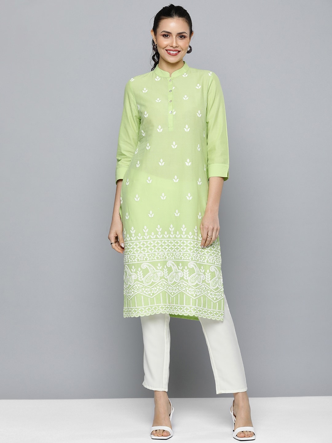 HERE&NOW Women Pure Cotton Ethnic Motifs Embroidered Thread Work Kurta