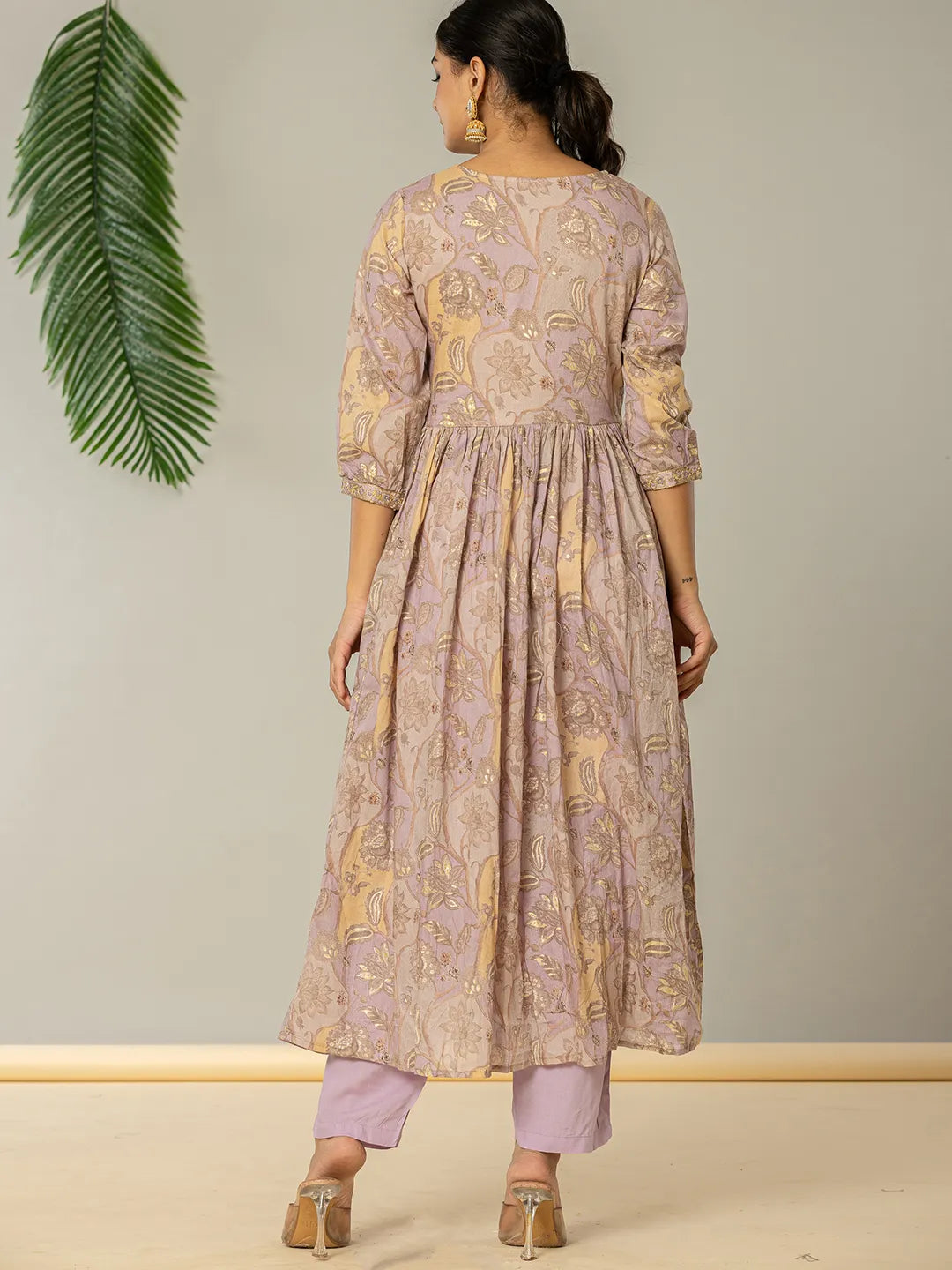 Yufta Purple Floral Print Mulmul Fit And Flare Suit Set  Grab2Buy Yufta Grab2Buy
