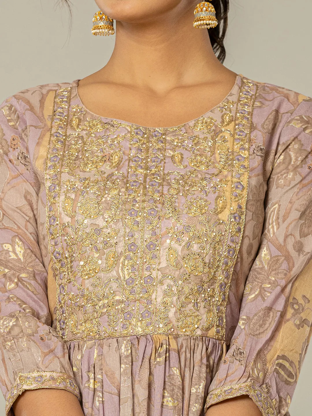 Yufta Purple Floral Print Mulmul Fit And Flare Suit Set  Grab2Buy Yufta Grab2Buy