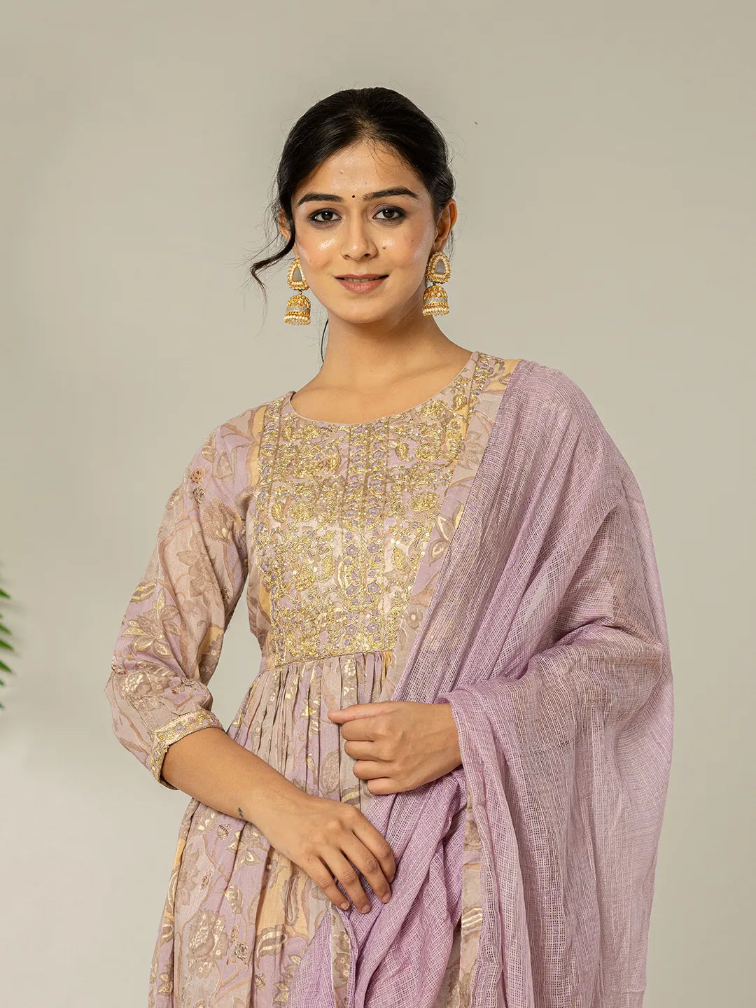 Yufta Purple Floral Print Mulmul Fit And Flare Suit Set  Grab2Buy Yufta Grab2Buy