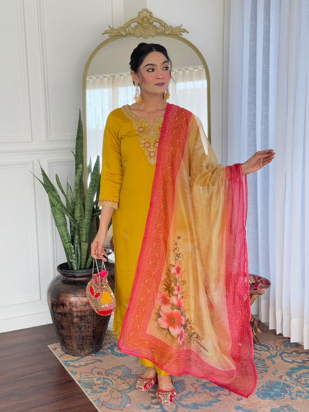 The52 Women's Beautiful Rayon Embroidery work Straight Kurta with Pant and Dupatta Set | Grab2Buy