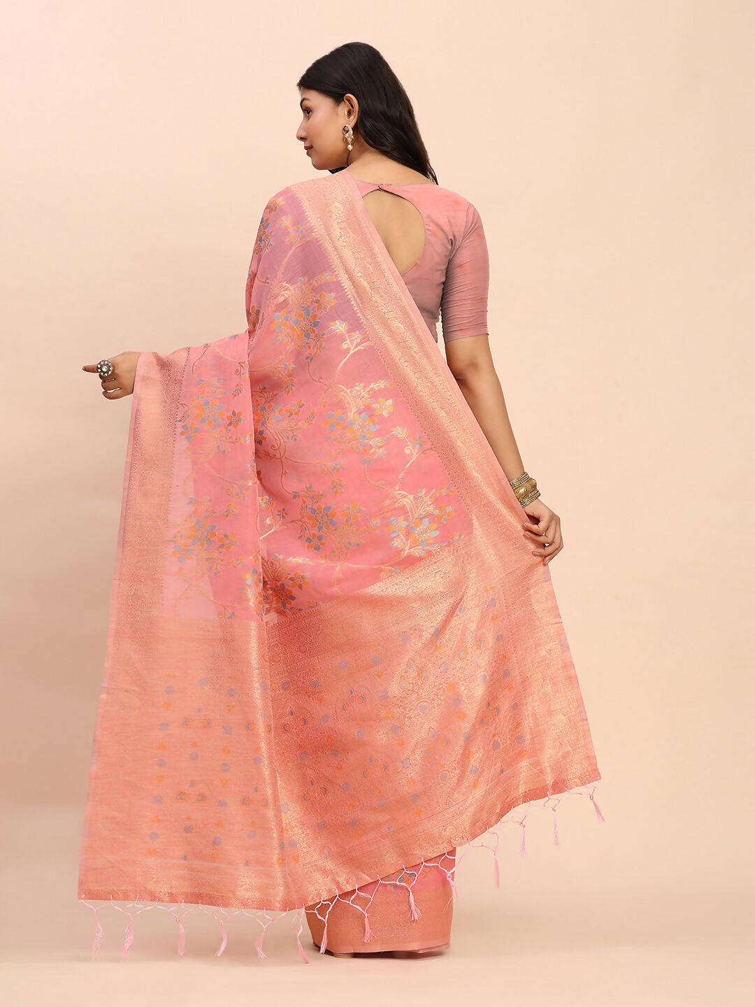 Shree Shyam Fashion Linen Cotton Peach Saree