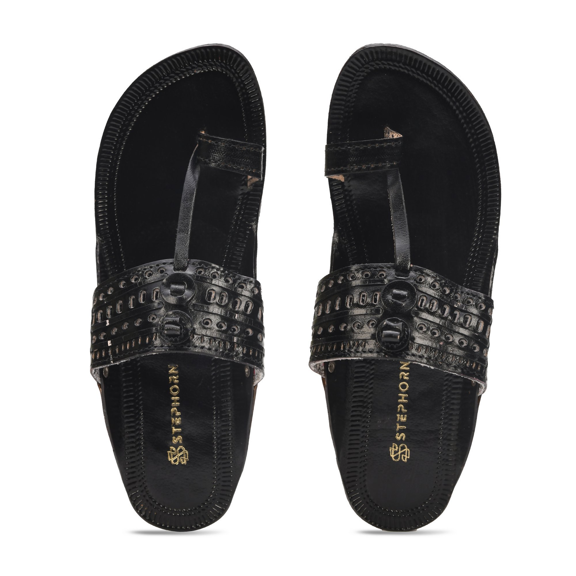 Stepsoft Men'S Leather Kolhapuri Chappals – Handcrafted Ethnic Flats (Black)