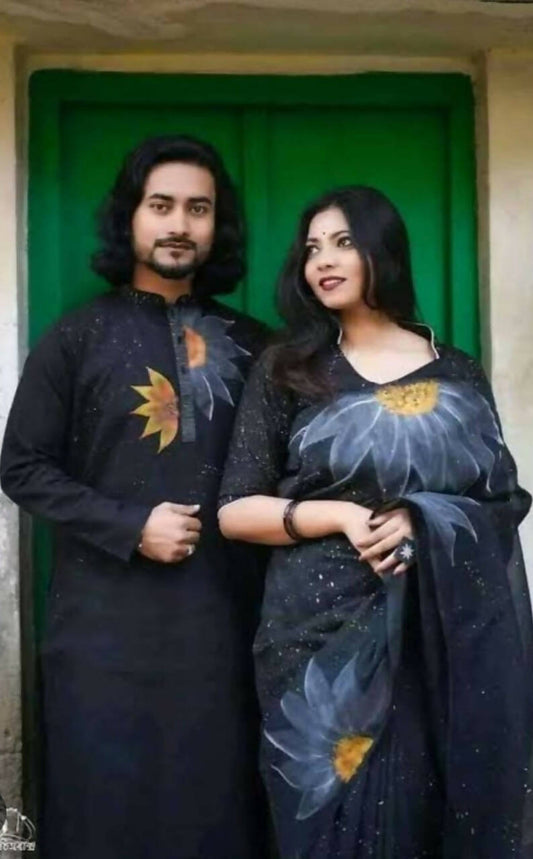 Exclusive Collection Elegant Hand Printing Designe On Pure Cotton Grab2Buy And Men's Kurta - Black