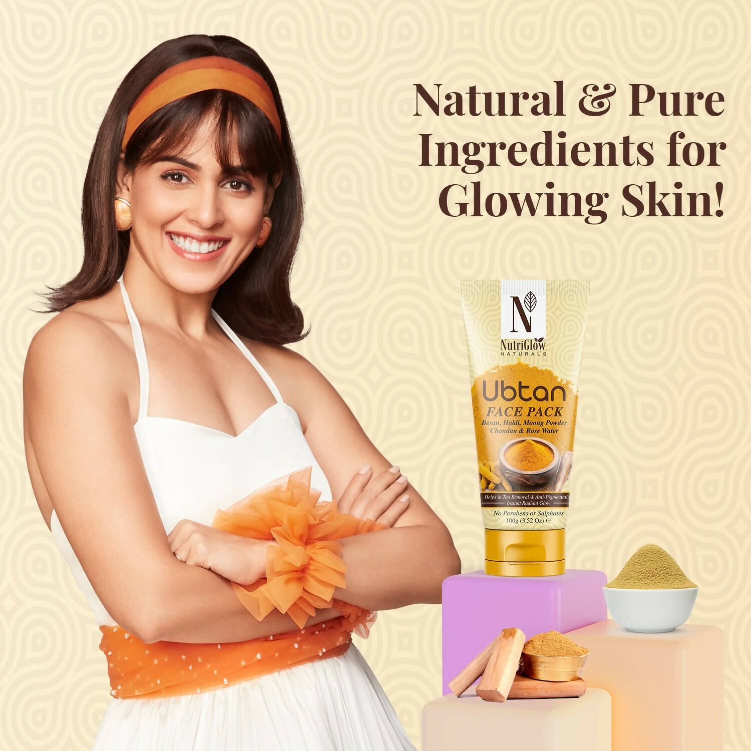 NutriGlow NATURAL'S Ubtan Face & Body Pack with Haldi & Chandan 