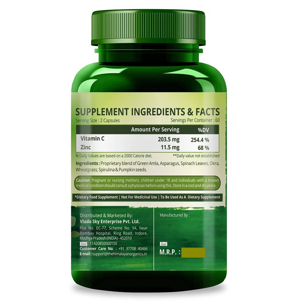 Himalayan Organics Plant Based Vitamin C + Zinc Double Immune Support Vegetarian Capsules 