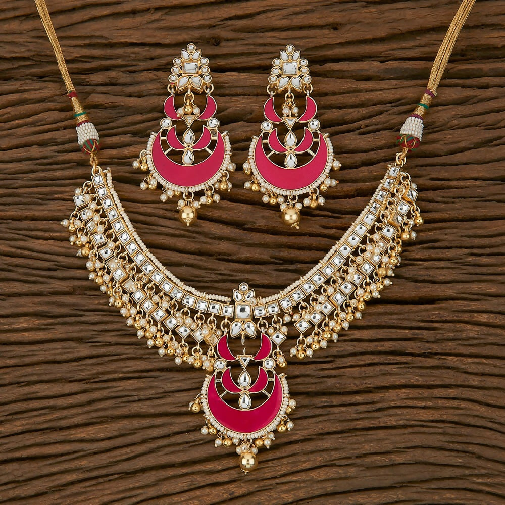 Joban Fashion Women Golden White Rani Necklace Set 