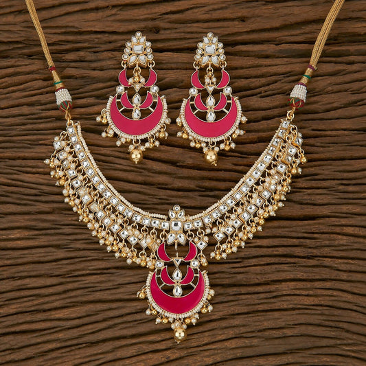 Joban Fashion Women Golden White Rani Necklace Set 