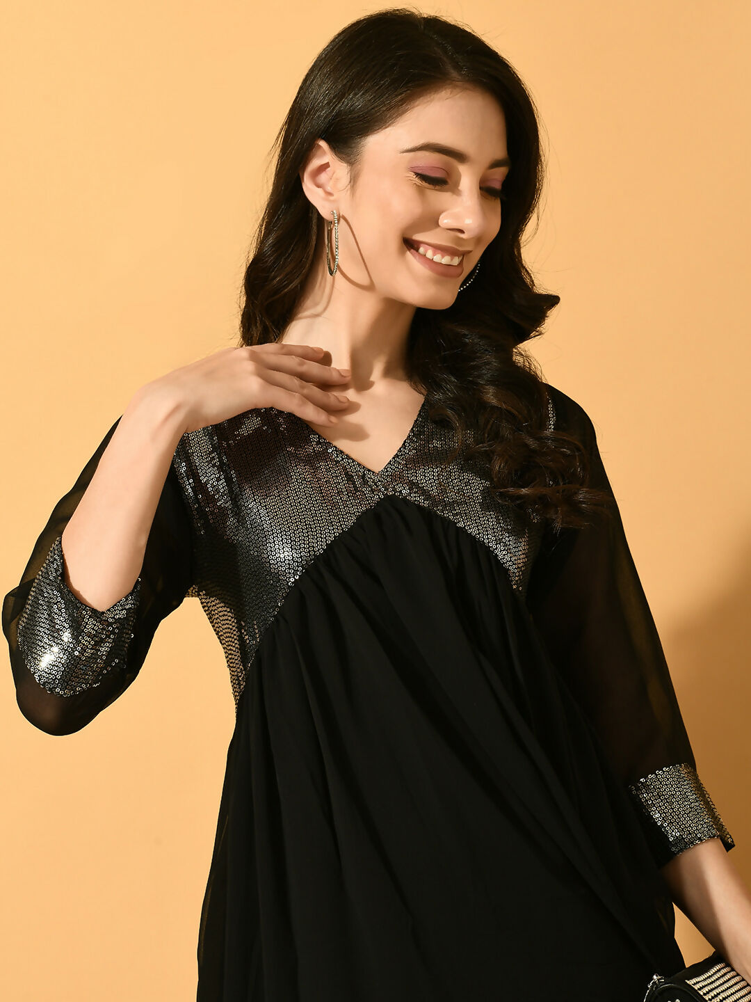 Myshka Women's Black Fit and Flare Party Dress