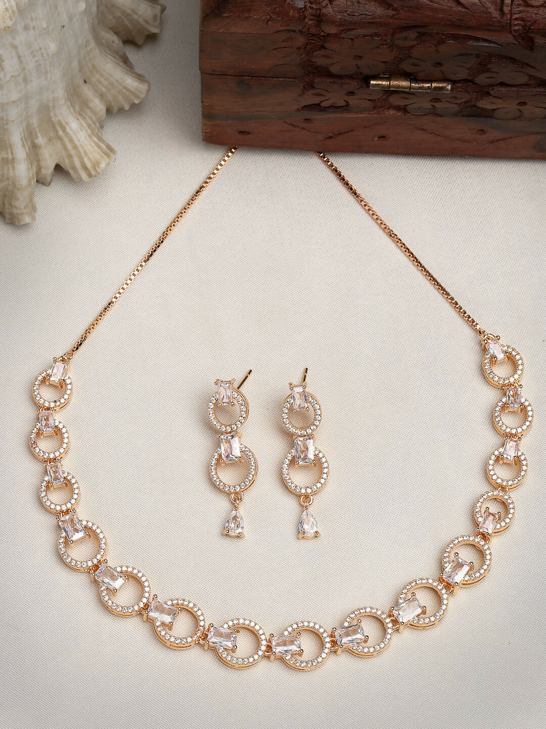 NVR Women's Gold-Plated American Diamond Studded Handcrafted Jewellery Set - Grab2buy